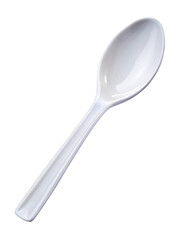 White plastic spoon for dining, featuring a smooth and glossy finish. Ideal for casual meals and outdoor gatherings. Isolated on transparent background, png.