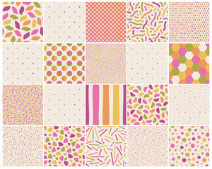 Collection of vector seamless color patterns. Trendy geometric backgrounds. Simple unusual textile prints. Bright endless design