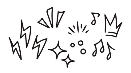 Set Of Fun And Expressive Doodle Elements Perfect For Girls. Vector Collection Includes Lightning Bolts, Stars, Notes