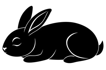 cartoon style, A fun white rabbit sleeping with droopy ears, silhouette black color, vector illustration