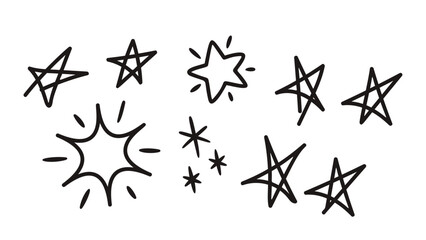 Vector Collection Of Black Hand Drawn Star Doodles In Various Shapes And Patterns. Perfect For Creative Design Projects