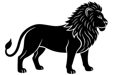  Lion linocut Silhouette, coloring page style, vector illustration 