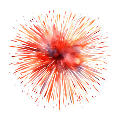 red fireworks watercolor isolated on transparent background cutout