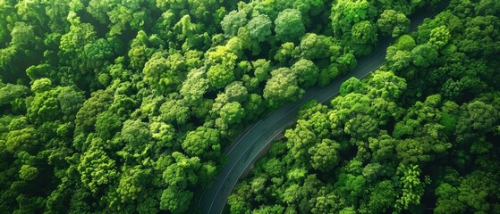 Aerial view of a lush green forest with a winding road, emphasizing sustainability and the beauty of nature under an ESG framework