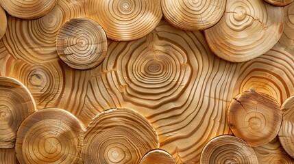Annual ring pattern on natural wood wall tiles