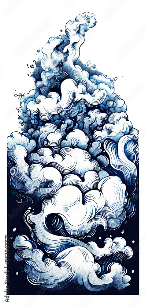 Aufkleber Abstract digital illustration of swirling blue and white clouds, creating a dynamic and ethereal visual effect.