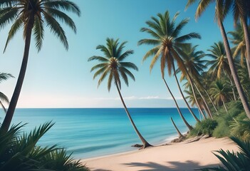 Obraz premium sea beach with palm tree leaves background, summer.Generative ai
