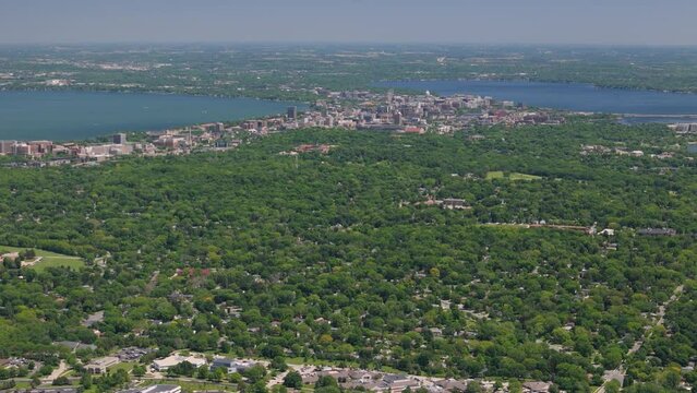 Aerial Madison, Wisconsin - aerial drone video from above the west side of Madison, Wisconsin taken on a beautiful spring day!