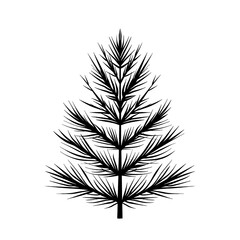 Fototapeta premium Intricate black and white silhouette of a fir tree, showcasing detailed needle structure against a transparent background.