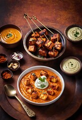 Paneer Tikka is popular appetizer made with cubes of paneer and veggies marinated with yogurt and spices