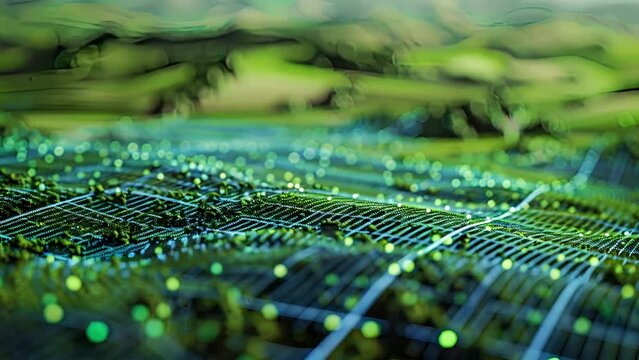 A holographic projection of a farm map highlighting the smart fence network and its crucial role in efficient and sustainable farming practices.