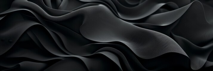 Fototapeta premium Smooth black fabric folds creating a soft and elegant abstract background with intricate texture
