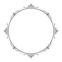 Abstract Black Simple Line Round Circle With Leaf Leaves Frame Flowers Doodle Outline Element Vector Design Style Sketch Isolated Illustration For Wedding And Banner
