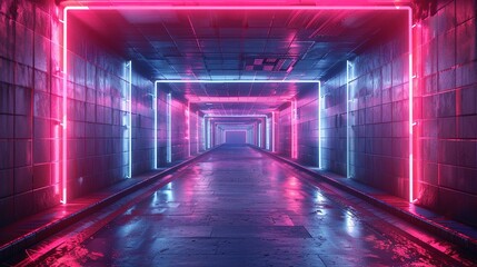 A neon tunnel with red and blue lights