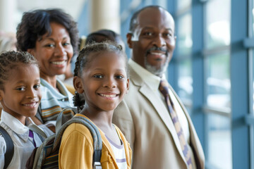 a Black family attending a school orientation