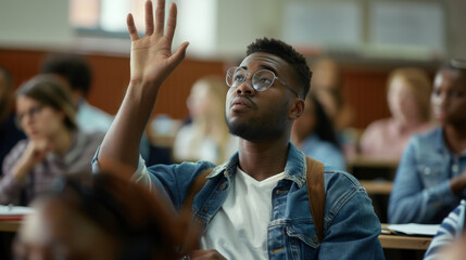 a Black student raising their hand to answer a question