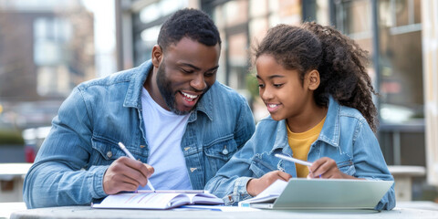 Fototapeta premium a Black student showing their homework to a teacher
