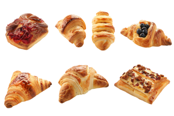 Breads and pastries assortment die cut PNG style isolated on white and transparent background