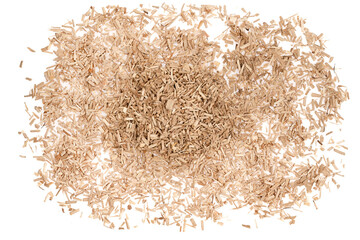 Wooden chips isolated on white background. small wood chips for smoking. sawdust texture....
