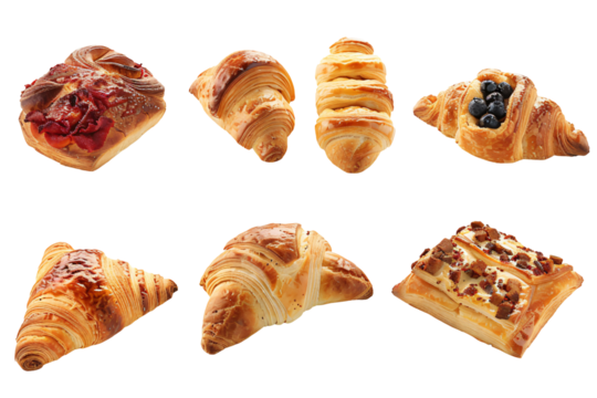 Breads and pastries assortment die cut PNG style isolated on white and transparent background