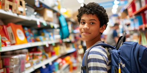 a Hispanic student packing their backpack with new school supplies