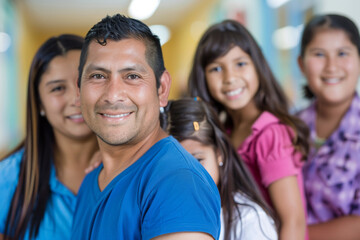 a Latino family attending a school orientation