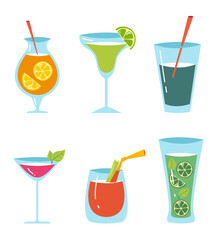 Fruit alcohol cocktails isolated set concept. Vector graphic design illustration
