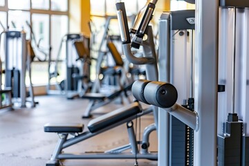 Obraz premium Contemporary gym equipment in newly opened indoor facility against white backdrop