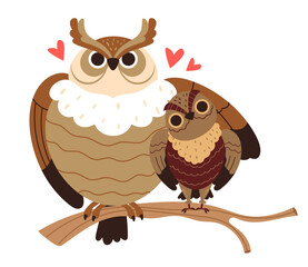 Fototapeta premium Mom mother owl and child bird concept. Vector flat graphic design illustration