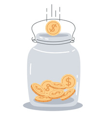 Business gold money finance save bottle jar concept. Vector design graphic illustration