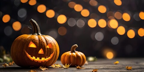 Fototapeta premium Happy halloween with pumpkin. Bokeh background. Generative AI