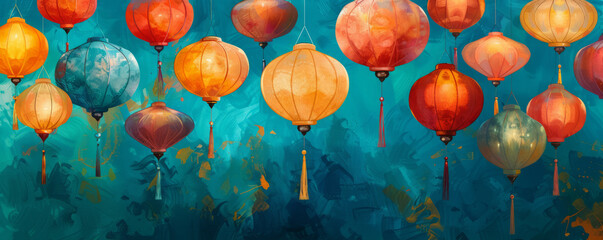 background with colorful silk lanterns