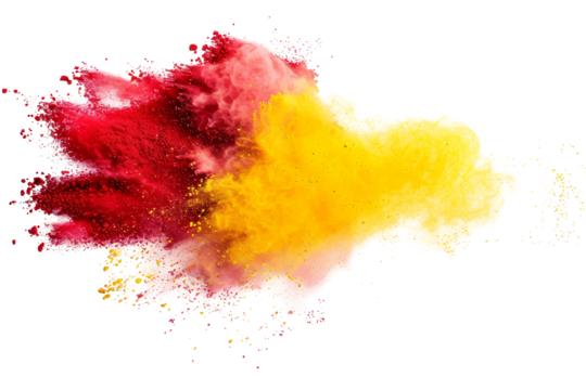 Red and Yellow Powder Splash Die Cut PNG Style Isolated on White and Transparent Background Energetic Color Explosion