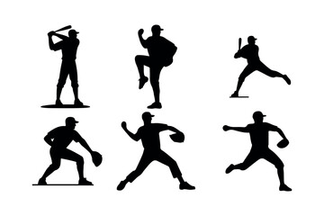 base ball player vector art illustration in various poses
