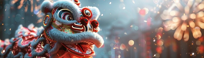 Fototapeta premium Low-angle shot of a majestic Chinese New Year lion dance