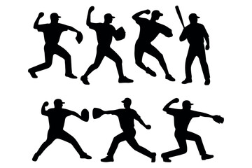 base ball player vector art illustration in various poses