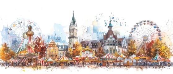 Panoramic Oktoberfest grounds