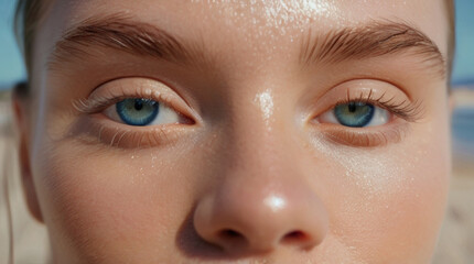 Obraz premium Close up of beautiful woman's blue eyes with eyelash and brow lift. 