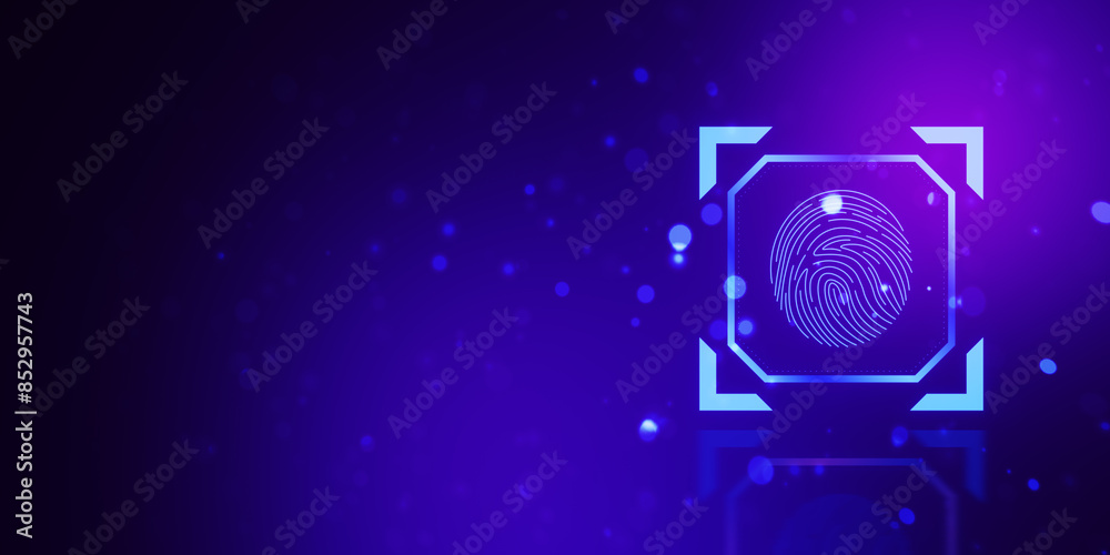 Poster creative digital security hologram on purple background with mock up place. web protection concept. 