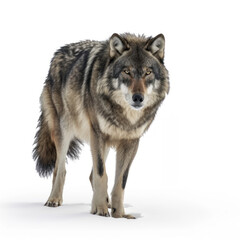 Obraz premium Intense gaze of a Gray Wolf standing in a natural pose, showcasing its piercing eyes and robust fur pattern.