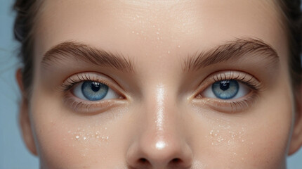 Fototapeta premium Close up of beautiful woman's blue eyes with eyelash and brow lift. 