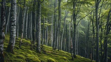 Fototapeta premium Beech forest on a mountainside