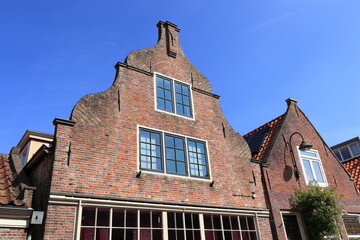 Old Brick House Facades Close Up in Monnickendam, Netherlands