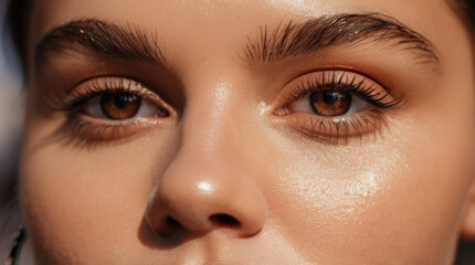 Obraz premium Close up of beautiful woman's brown eyes with eyelash and brow lift. 