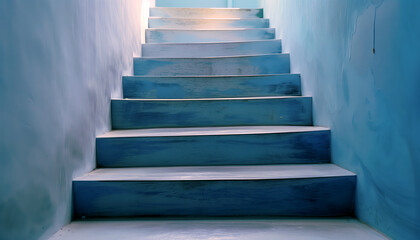 Naklejka premium Blue Painted Staircase in Minimalist Interior Design with Soft Lighting