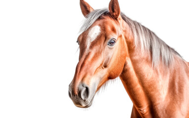 Obraz premium A brown horse with a white face is looking at the camera