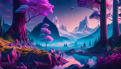 Mysterious forest scenery like the future with aliens