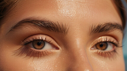 Obraz premium Close up of beautiful woman's brown eyes with eyelash and brow lift. 
