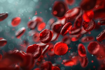 Close-up of red blood cells moving in a synchronized manner through blood vessels, ensuring optimal oxygen delivery to every cell.