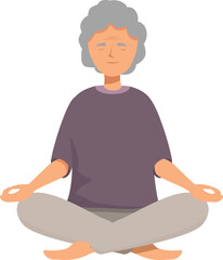 Senior woman meditating in lotus position, promoting health and mindfulness in old age